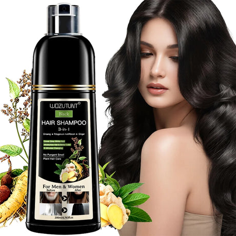 200ml 3 In 1 Natural Herbal Hair Dye Shampoo Black Dark Brown Cover Gray Deep Nourishing Fast Hair Coloring Cream for Women Men