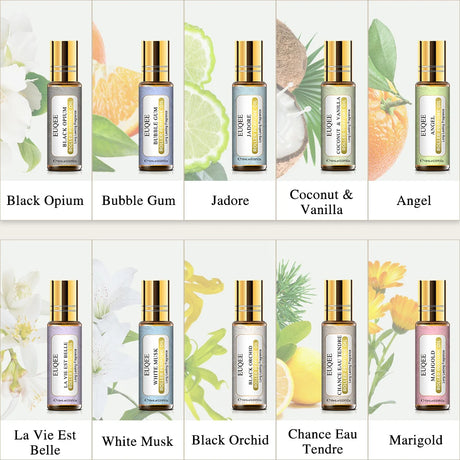 EUQEE 10 Bottles Women Fragrance Oil Gift Set Bubble Gum Jadore White Musk 10ml Roller Fragrance Oil For Diffuser Top Selling