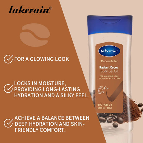 Lakerain Cocoa Body Gel Oil Skin Care Deep Hydrating 200ml Body Oil Cocoa Butter Moisturizing Radian For All Skin Types