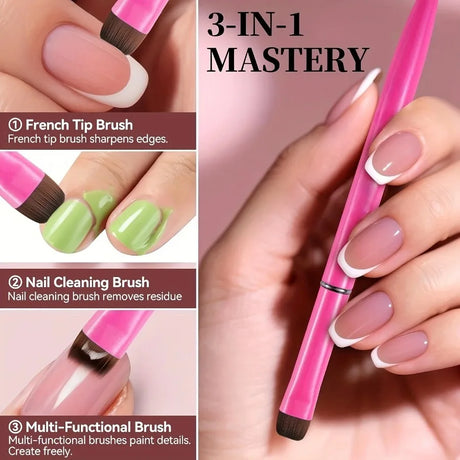 3 in 1 French Nail Brush with Multifunctional Head - Fine Nail Brush for Gel and Acrylic Nails for Precise Cleaning