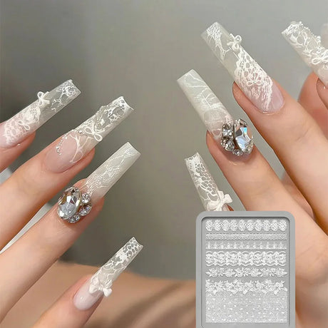 1Pcs 3D Lace Rose Silicone Nail Art Molds Hollow French Checkered Charms Nails Templates DIY Sexy Elegant Laces Manicure Mold Tr
