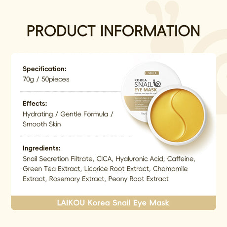 LAIKOU Snail or Sakura Under Eye Mask Anti Aging Hydrating Reduce Dark Circles Puffiness 50 Pieces for Daily Eye Care